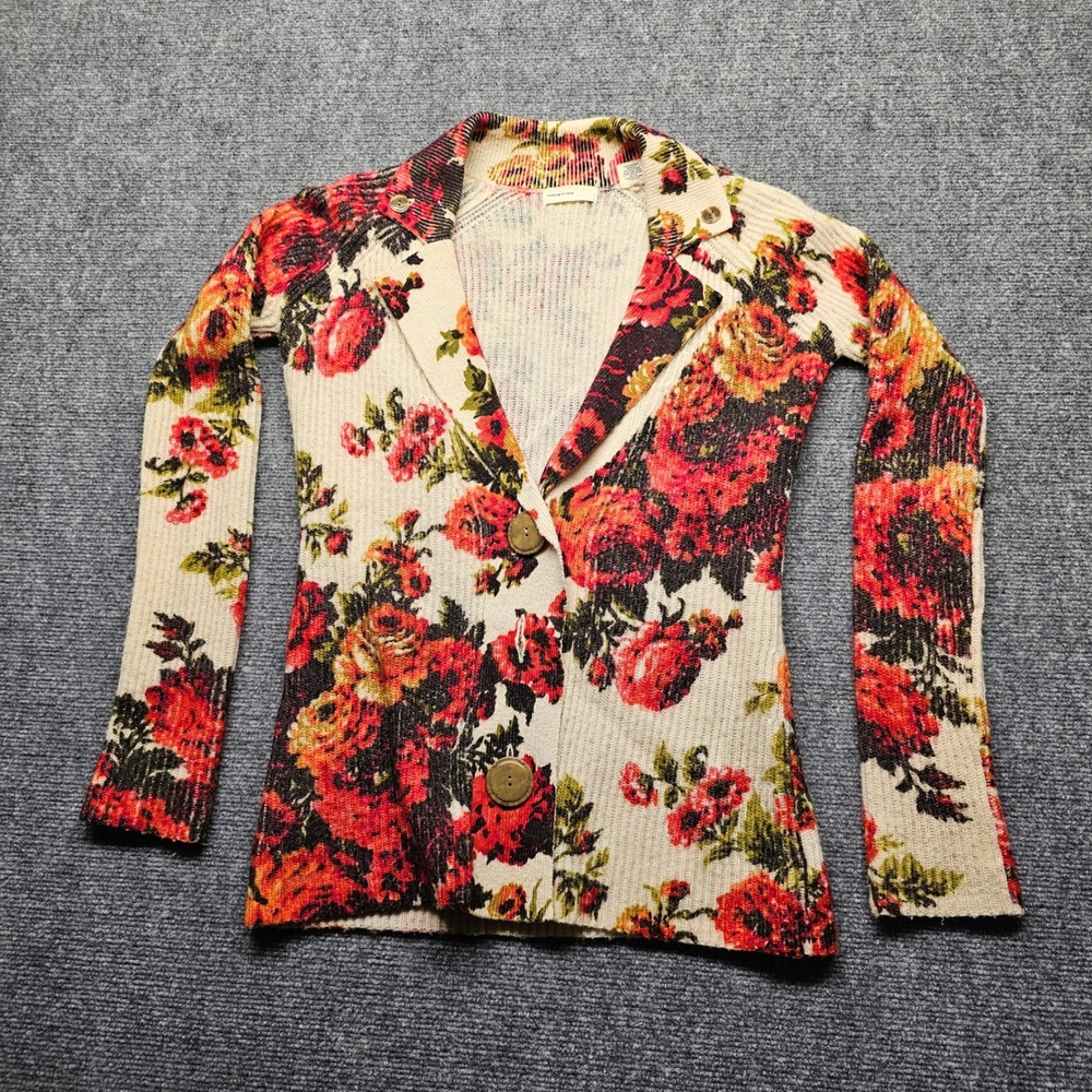Sleeping on Snow Anthropologie Floral Wool Cardigan Sweater Red Rose Small